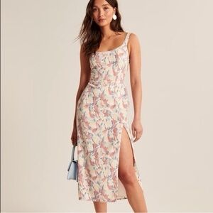 Abercrombie & Fitch Pink Blue Pastel Printed Midi Dress with Slit Small